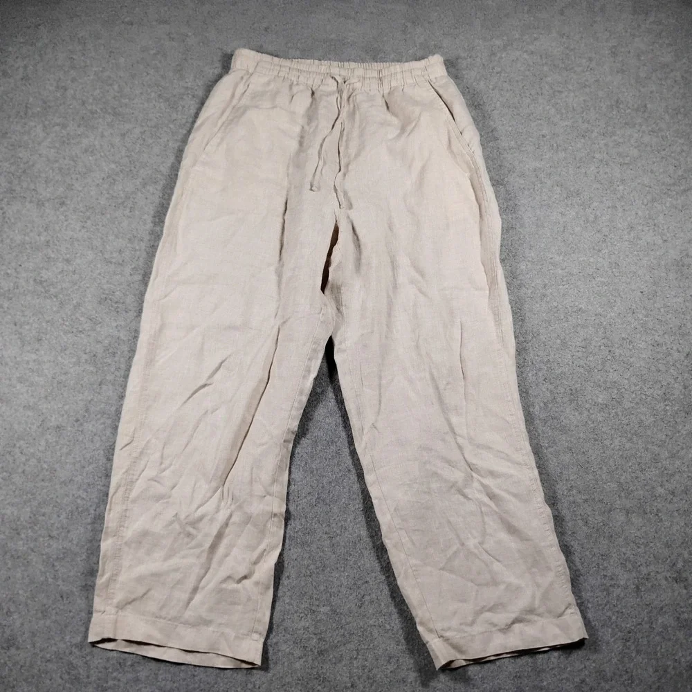 Banana Republic Womens S Petite Beige 100% Linen Easy Elastic Waist Pants Summer